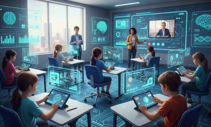 Modern classroom integrating technology tools for learning.