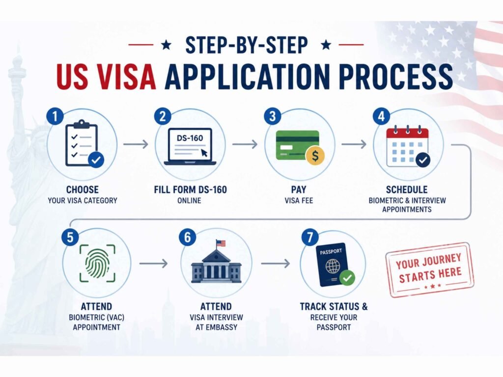 How do you complete the step-by-step US visa application process?