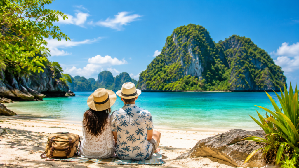Budget Andaman Itinerary for Couples: 7 Days of Romance Without Overspending Budget Andaman Trip with a couple enjoying Radhanagar Beach at sunset