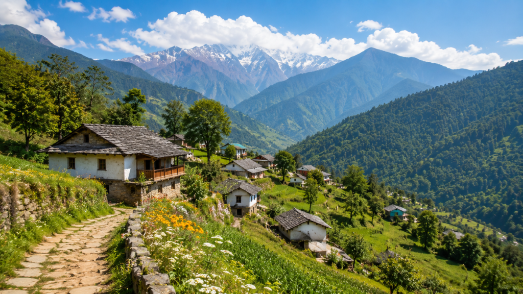 Hidden Villages in Himachal Pradesh surrounded by snow-capped Himalayan mountains