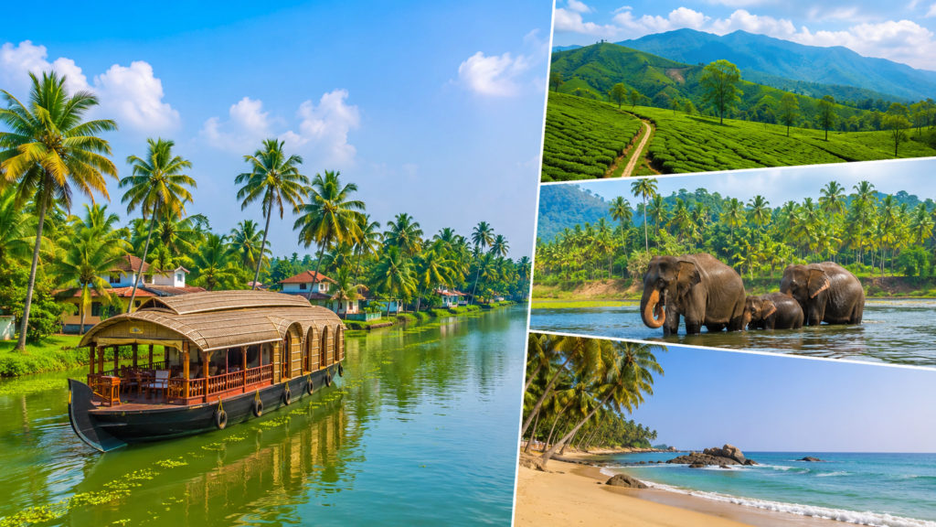 Kerala Itinerary 7 Days Kerala itinerary showing a houseboat cruising through Alleppey backwaters