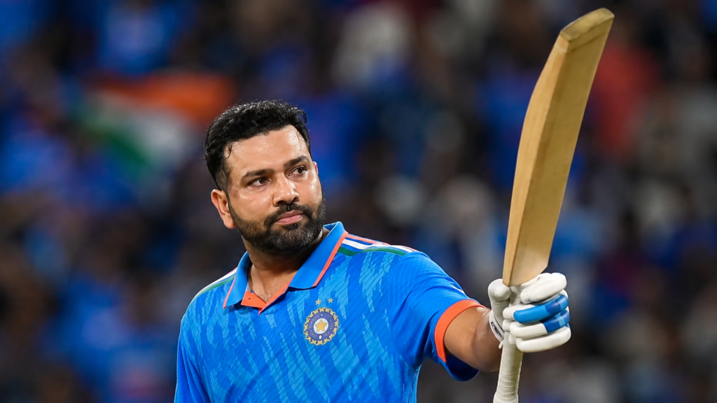 Rohit Sharma celebrating after scoring a century for India